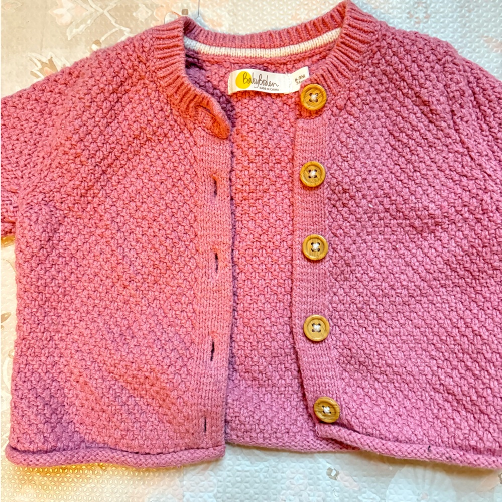 Baby Boden Pink Knit Cardigan with Wooden Button 6-9 months